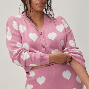NWT WOMEN'S PLUS SIZE 3X - NASTY GAL INTARSIA HEART CROPPED CARDIGAN